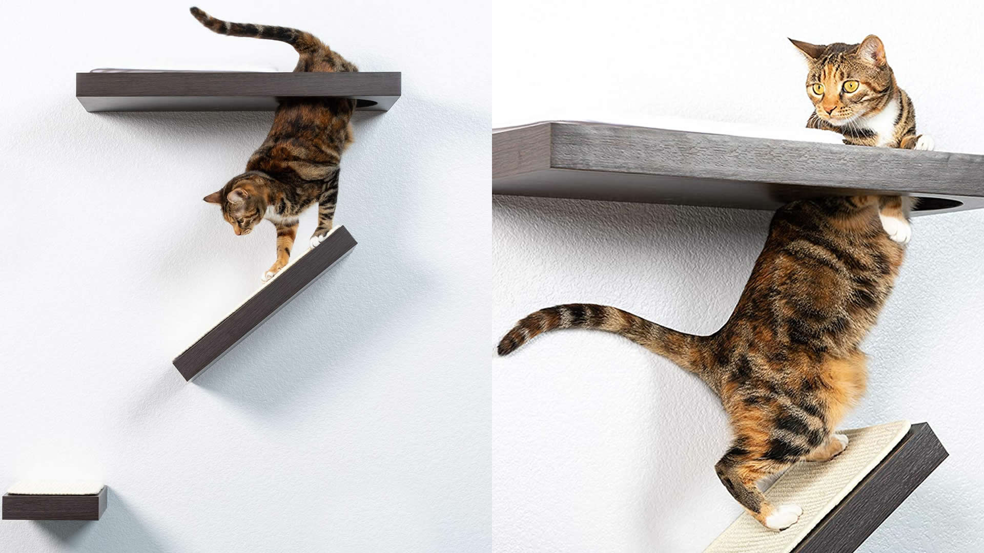 PetFusion Cat Activity Wall Shelves - Sisal Surfaces for cat Scratching